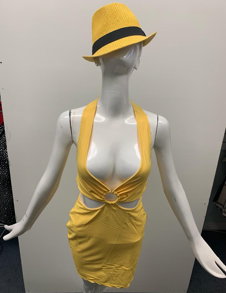 Yellow Slinky Ring Cut Out Mini Dress for Women