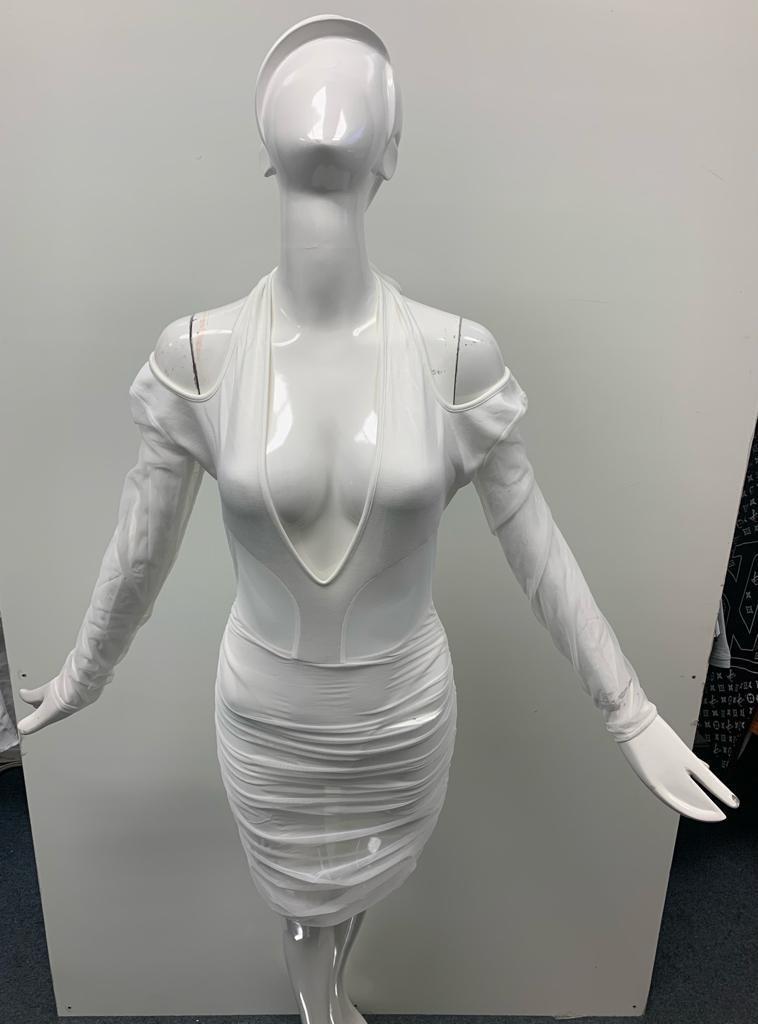 White Ruched Cut Out Summer Dress with Sleeves