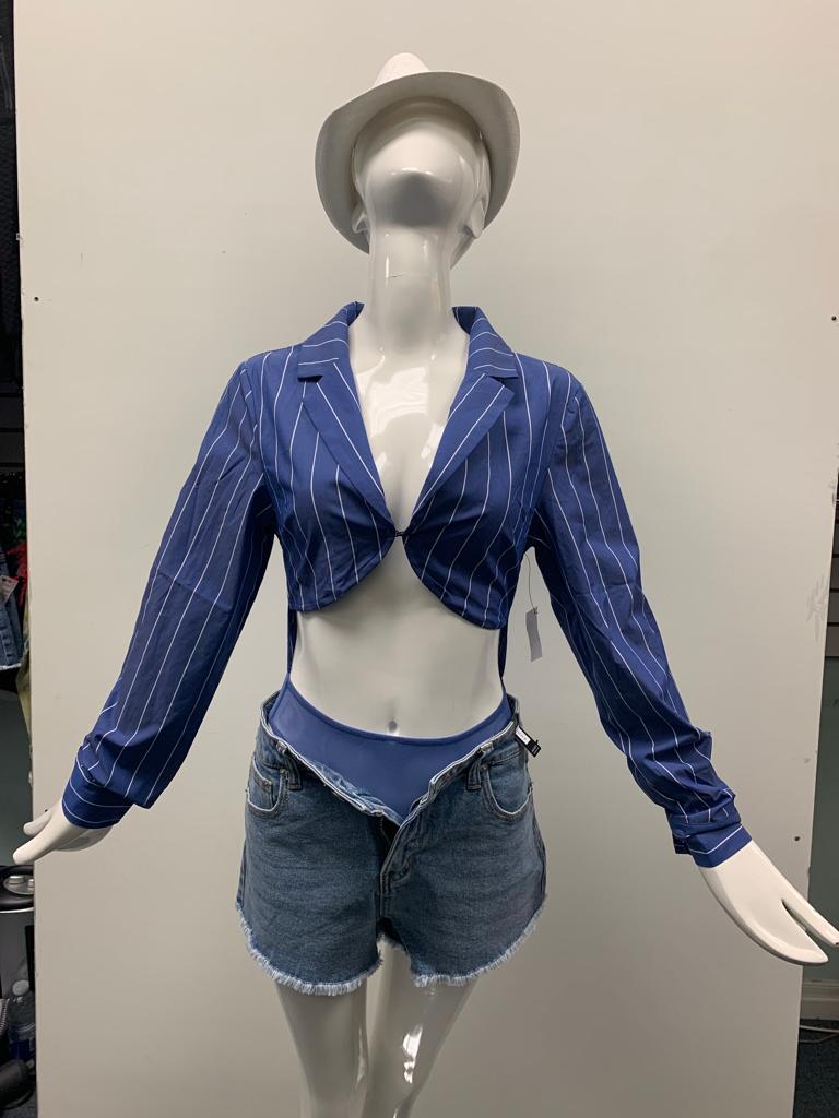 Cropped Striped Blazer Top