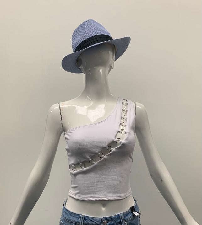 One Shoulder Ring Cut Out White Crop Top