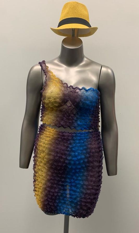 Colorful Textured Mini Skirt and Crop Top Set