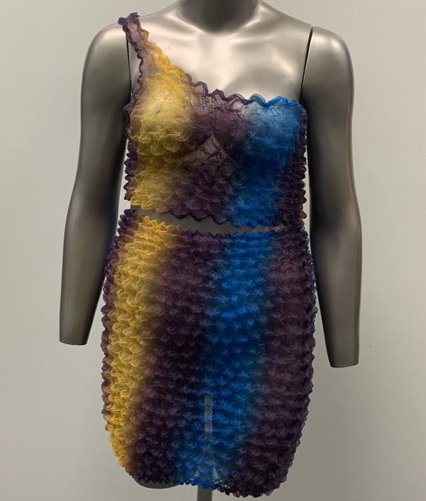Colorful Textured Mini Skirt and Crop Top Set