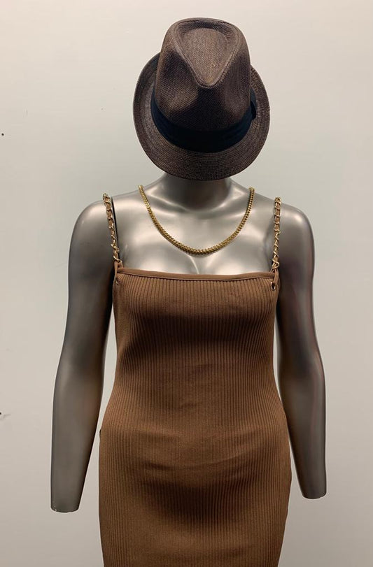 Ribbed Bodycon Maxi Dress in Brown