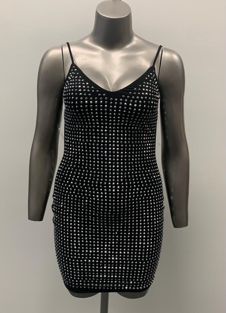 Women's Black Rhinestone Mini Dress