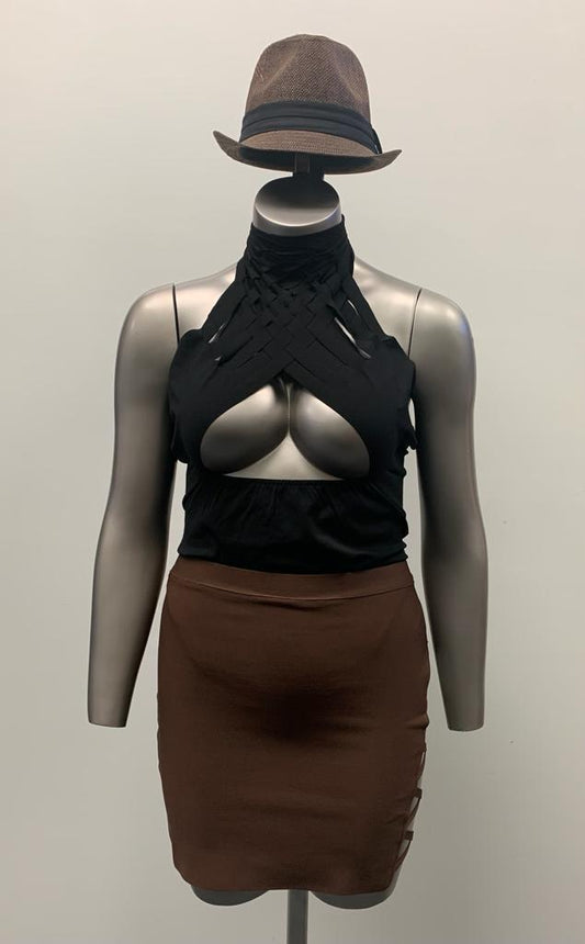 Women's Brown Pencil Knee Skirt