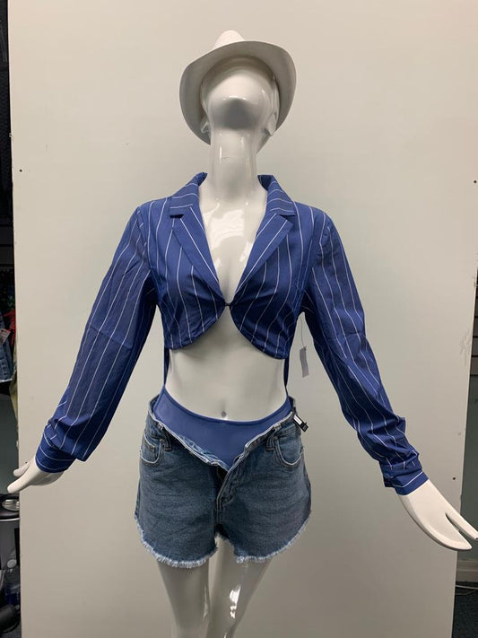 Cropped Striped Blazer Top