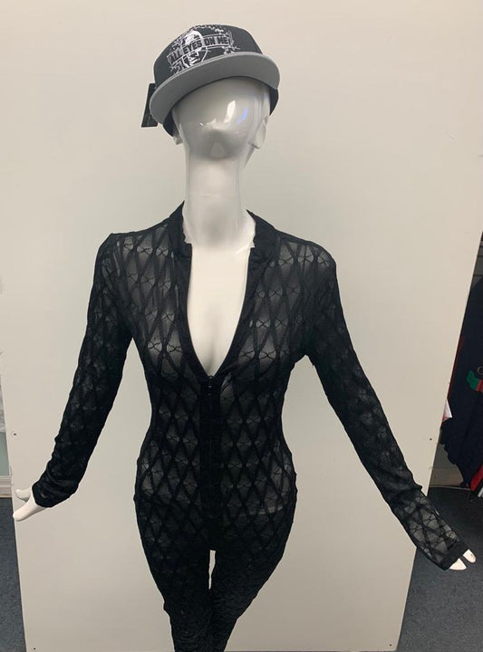 Black Sheer Lace Bodysuit for Women