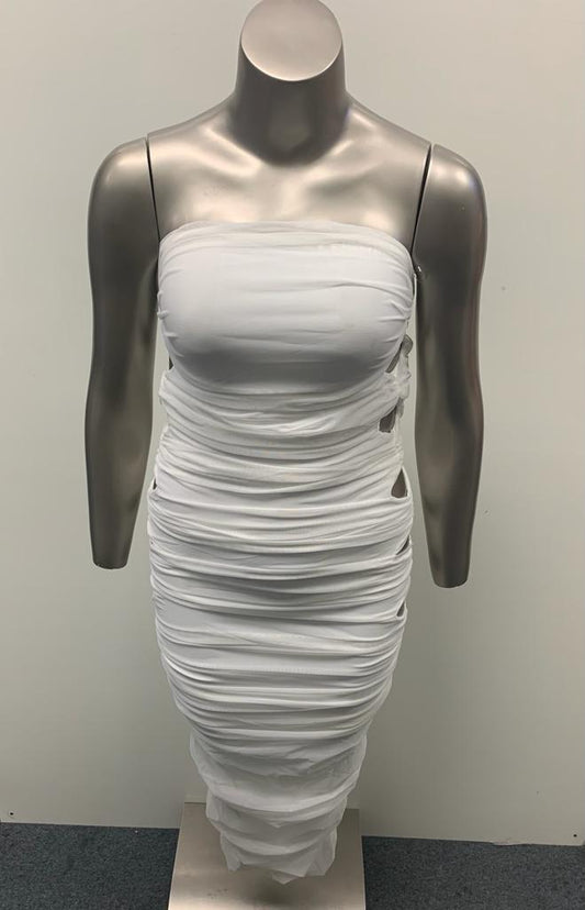 White Ruched Side Cut Out Maxi Dress for Summer