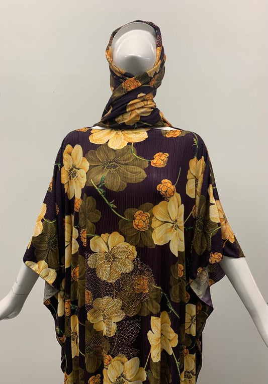 Yellow Floral Printed Kaftan Maxi Dress