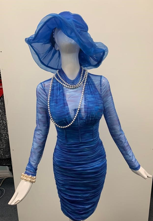 Women's Ruched Blue Mini Dress