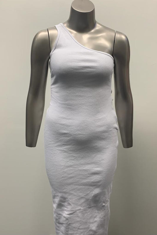 Women's One Shoulder Bodycon White Maxi Dress